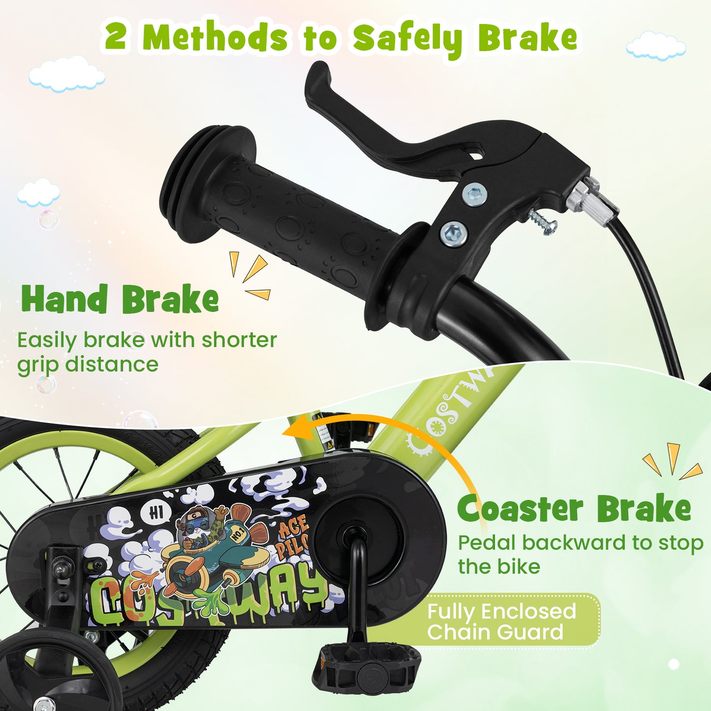 12 Inch Kids Bike Adjustable with Detachable Training Wheels for 3-4 Years Old-12 inches, Green Kids Bike at Gallery Canada