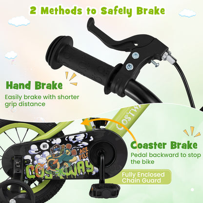 12 Inch Kids Bike Adjustable with Detachable Training Wheels for 3-4 Years Old-12 inches, Green Kids Bike at Gallery Canada