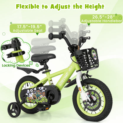 12 Inch Kids Bike Adjustable with Detachable Training Wheels for 3-4 Years Old-12 inches, Green Kids Bike at Gallery Canada