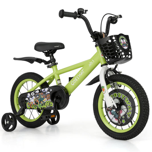 14 Inch Kids Bike, Adjustable, Detachable Training Wheels, 3-5 Years, Green Kids Bike Green at Gallery Canada