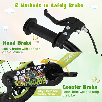 14 Inch Kids Bike Adjustable with Detachable Training Wheels for 3-5 Years Old-14 inches, Green Kids Bike at Gallery Canada