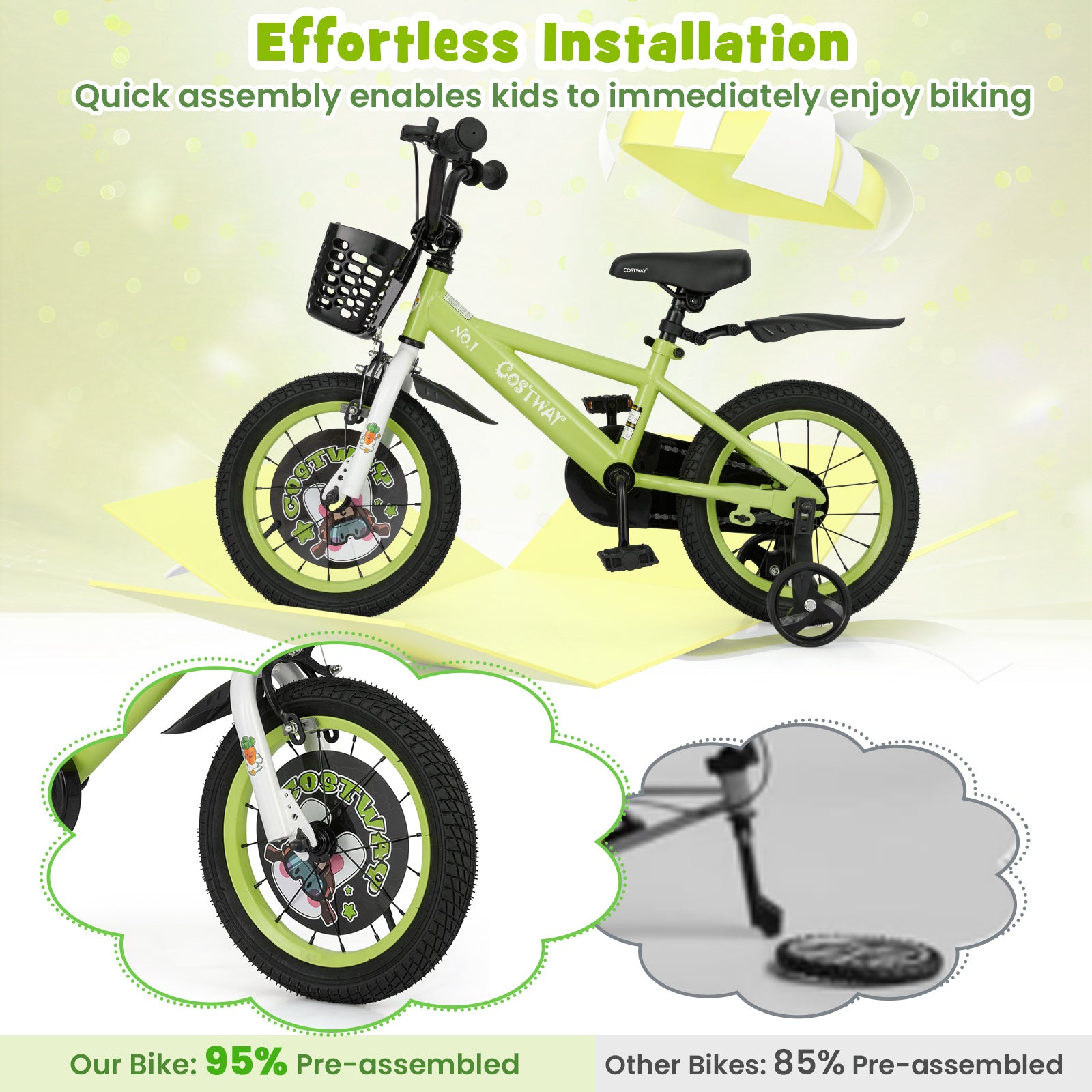 14 Inch Kids Bike Adjustable with Detachable Training Wheels for 3-5 Years Old-14 inches, Green Kids Bike at Gallery Canada