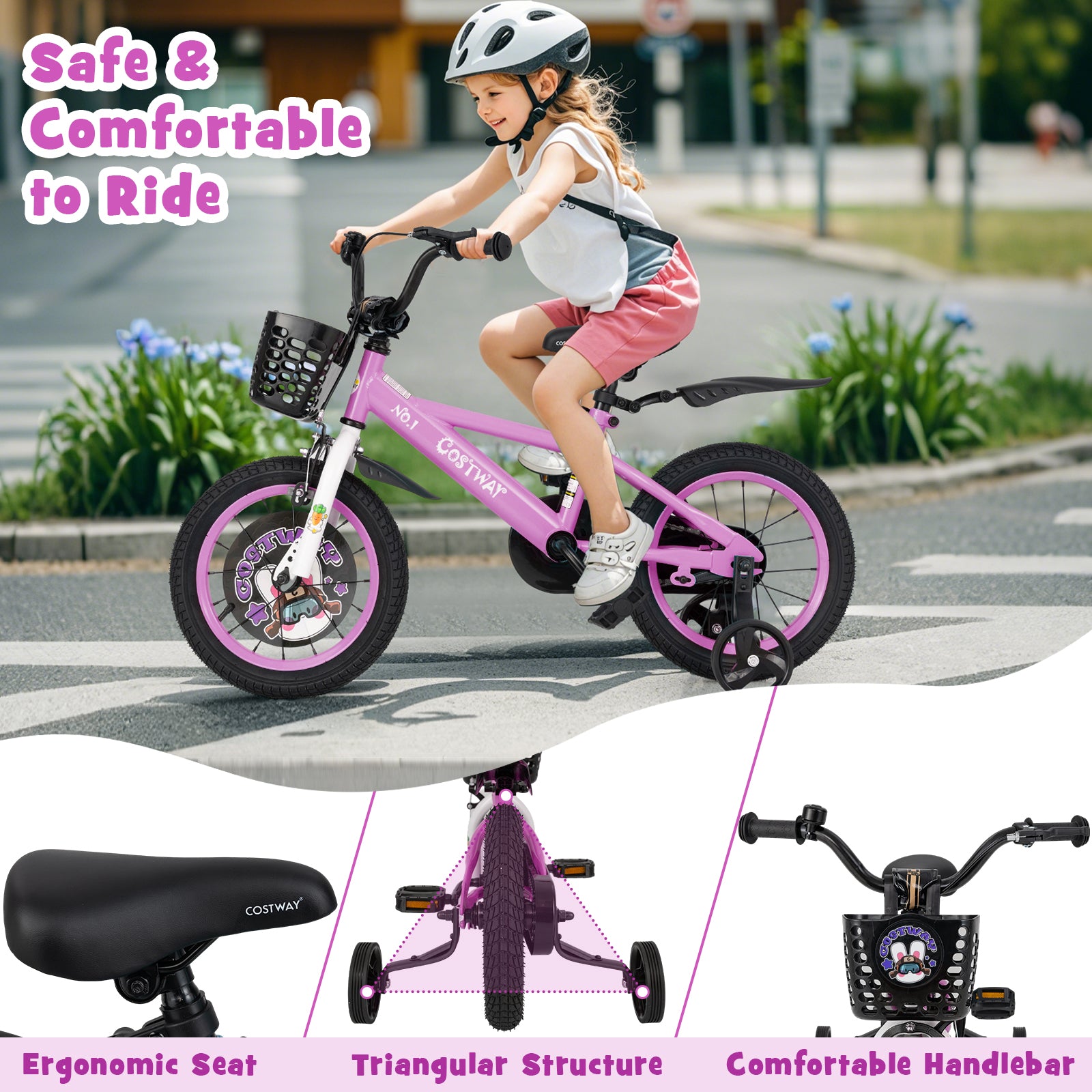 14 Inch Kids Bike for 3-5 Years Old Sport Bicycle with Adjustable Handlebar and Saddle-14 inches, Purple Kids Bike at Gallery Canada