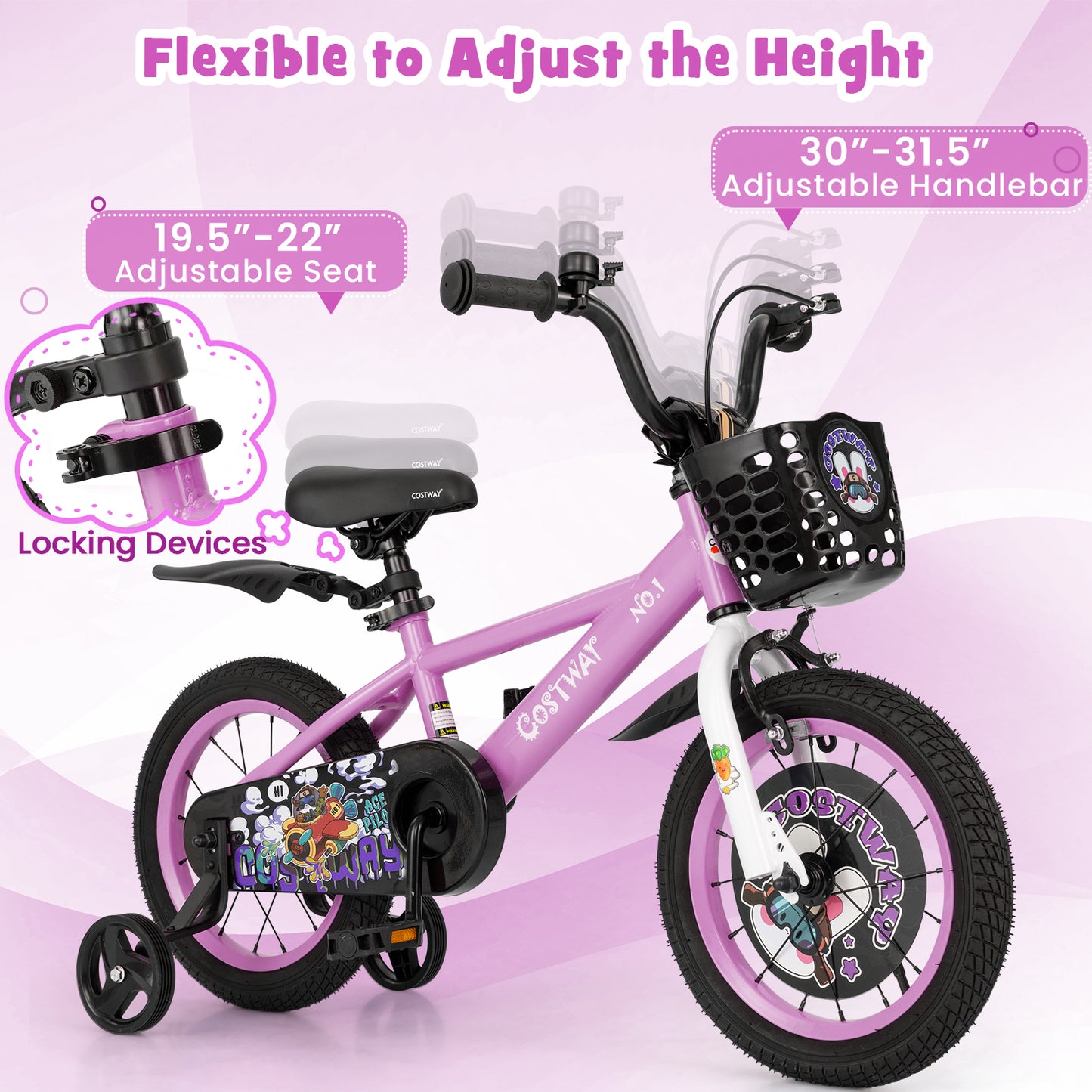 14 Inch Kids Bike for 3-5 Years Old Sport Bicycle with Adjustable Handlebar and Saddle-14 inches, Purple Kids Bike at Gallery Canada