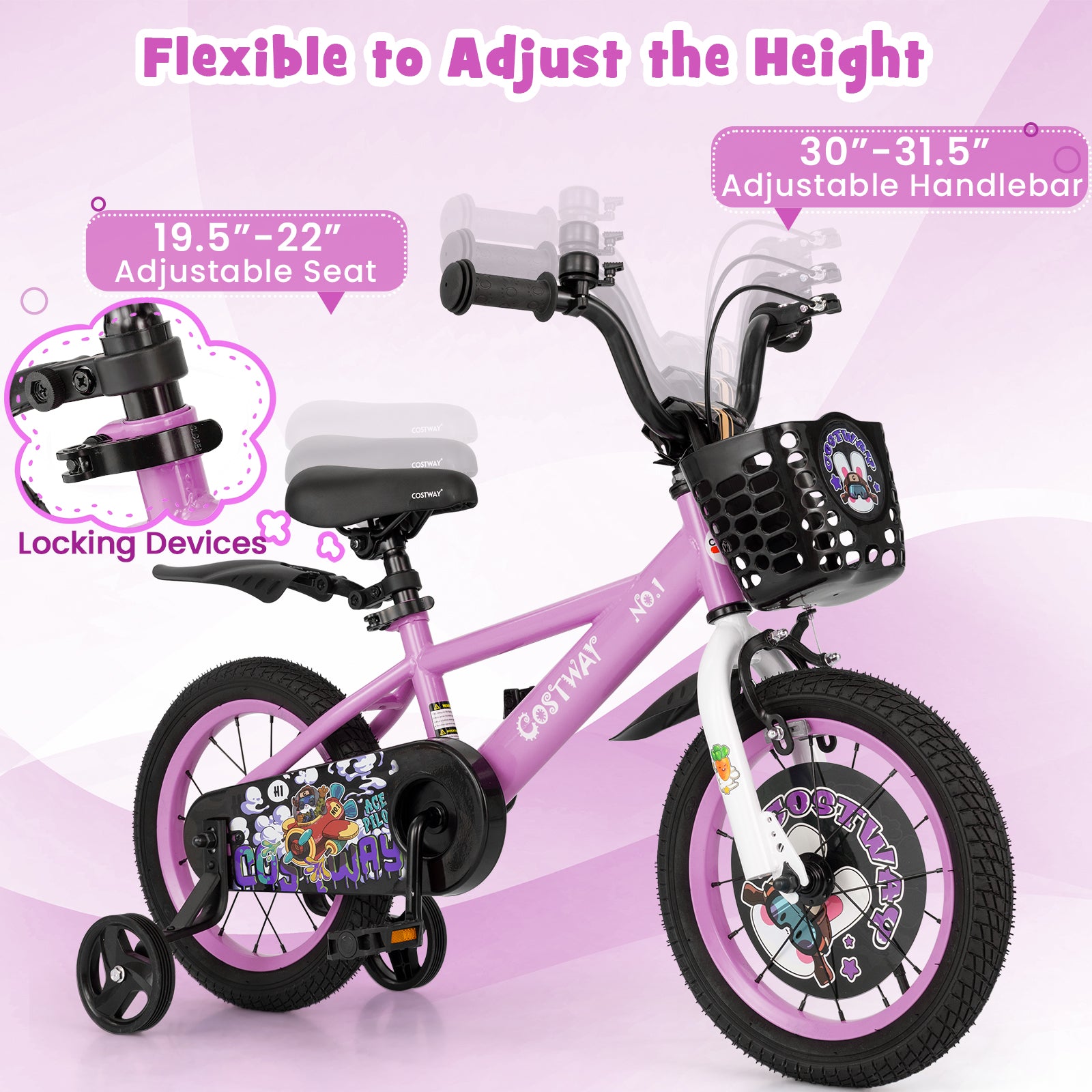 14 Inch Kids Bike for 3-5 Years Old Sport Bicycle with Adjustable Handlebar and Saddle-14 inches, Purple Kids Bike at Gallery Canada