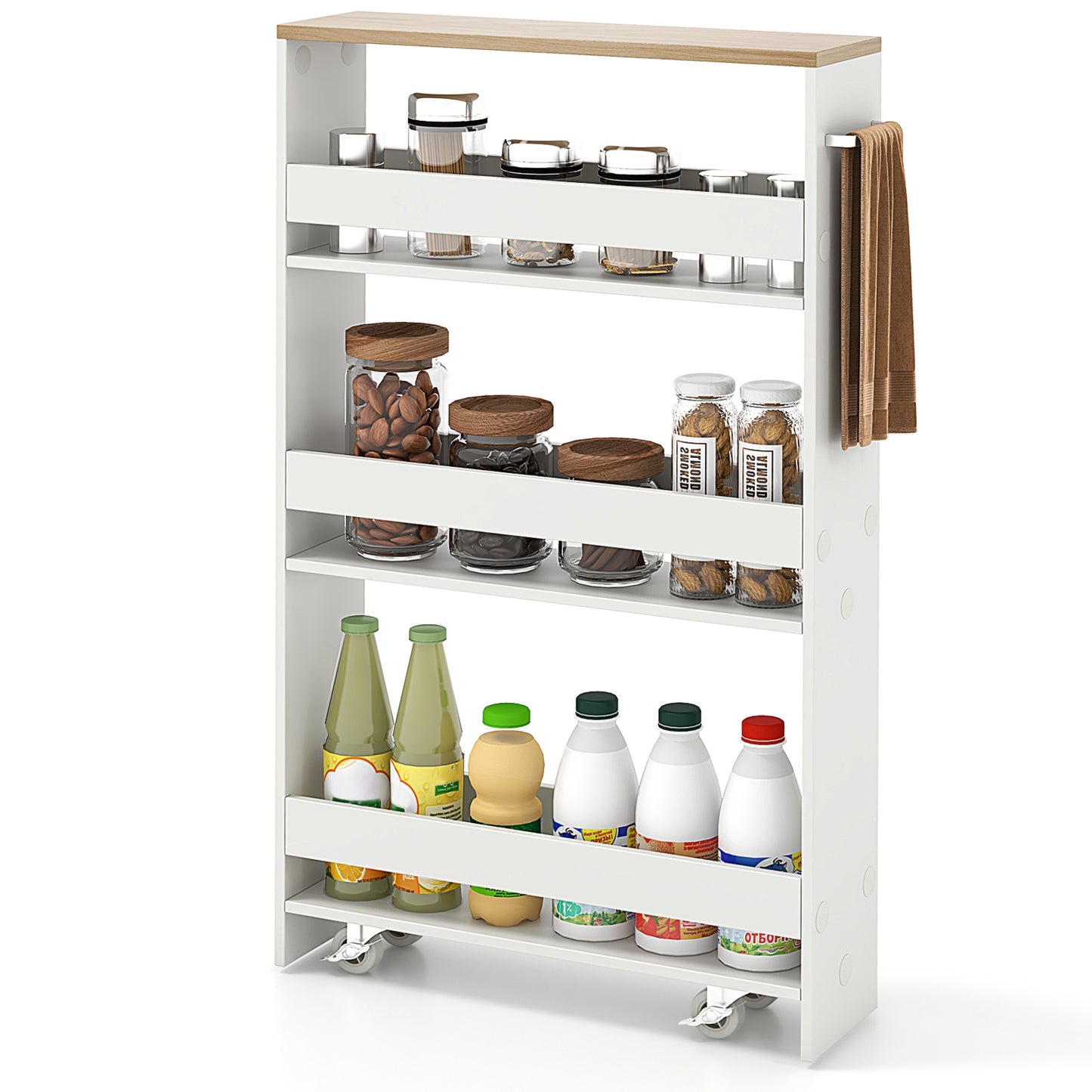 Rolling Kitchen Slim Storage Cart Mobile Shelving Organizer with Handle, White Kitchen Islands & Carts at Gallery Canada