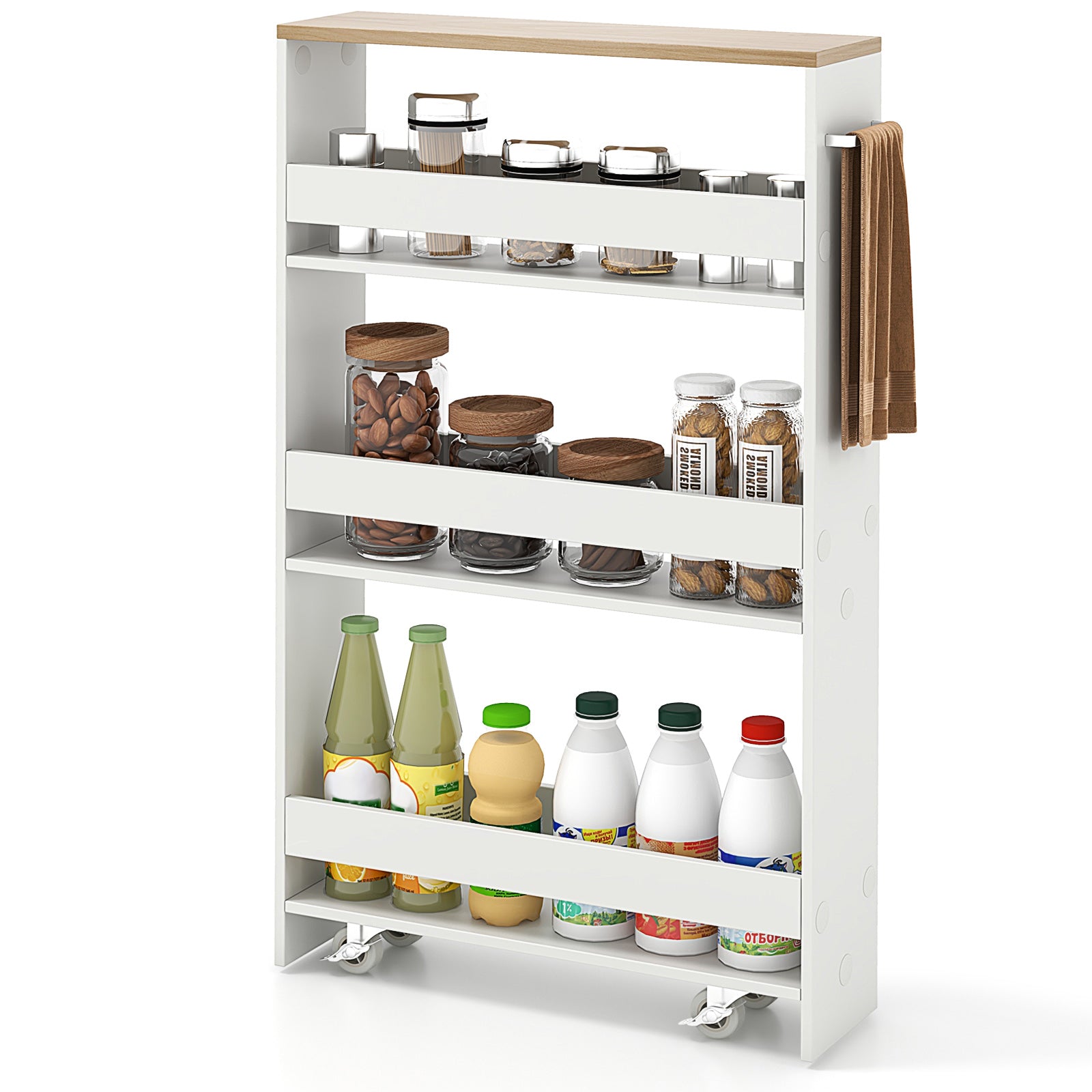 Rolling Kitchen Slim Storage Cart Mobile Shelving Organizer with Handle, White Kitchen Islands & Carts at Gallery Canada