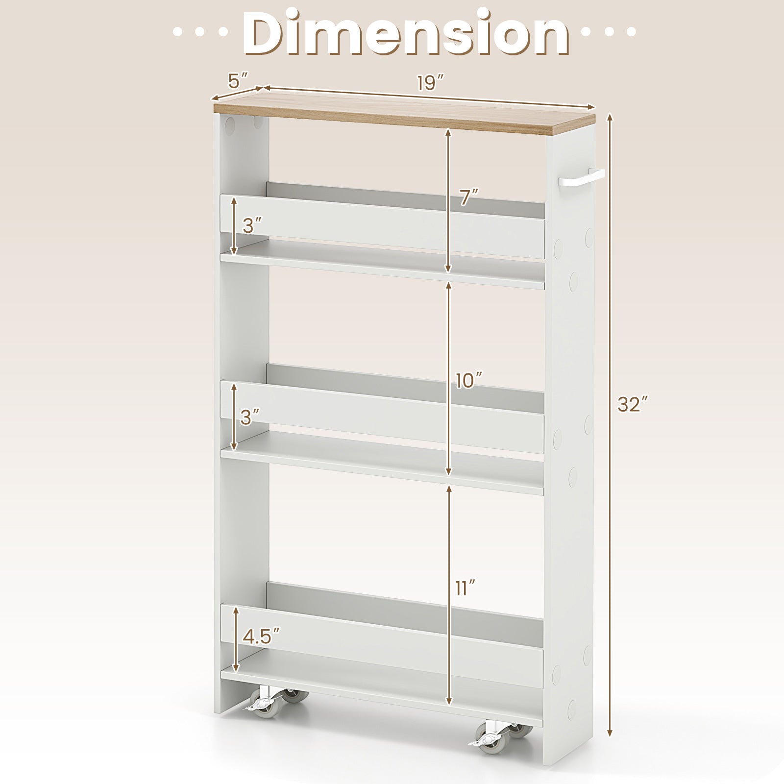 Rolling Kitchen Slim Storage Cart Mobile Shelving Organizer with Handle, White Kitchen Islands & Carts at Gallery Canada