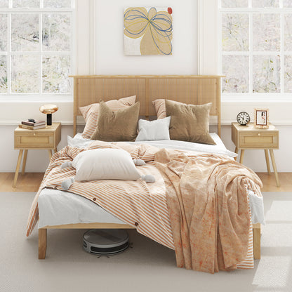 Twin/Full/Queen Size Bed Frame with Rattan Headboard-Queen Size, Natural Simple Bed Frame at Gallery Canada
