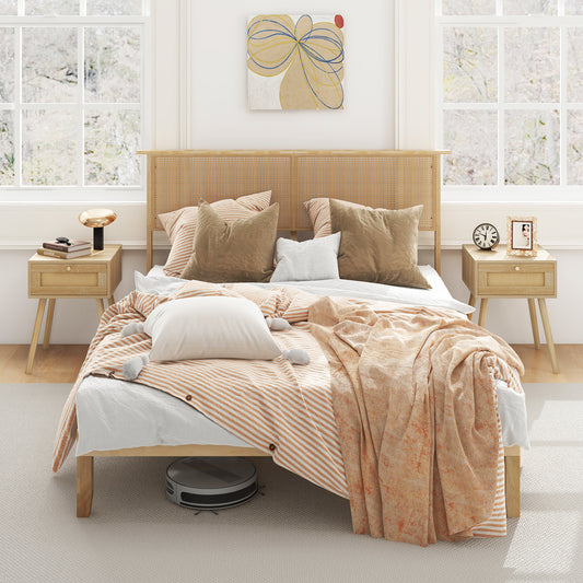 Twin/Full/Queen Size Bed Frame with Rattan Headboard-Queen Size, Natural Simple Bed Frame Natural - Queen at Gallery Canada