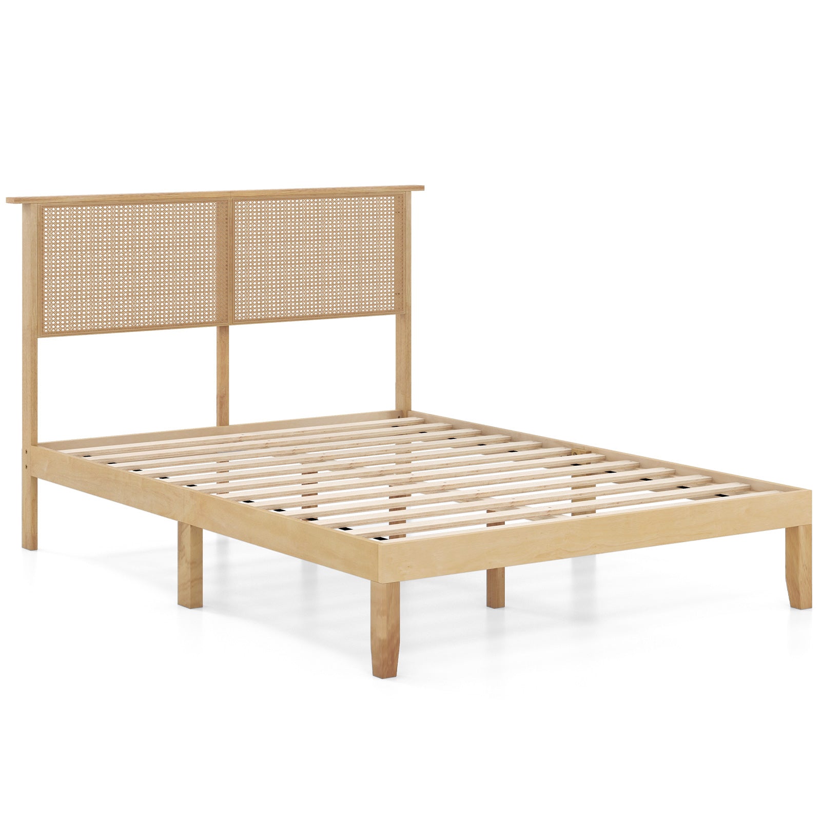 Twin/Full/Queen Size Bed Frame with Rattan Headboard-Full Size, Natural Simple Bed Frame Natural - Full Size at Gallery Canada