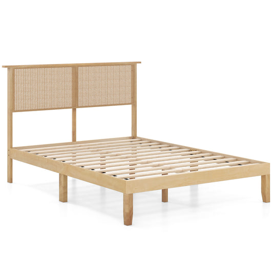 Twin Full Queen Bed Frame With Rattan Headboard, Full Size, Natural