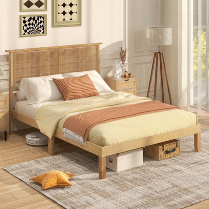 Twin/Full/Queen Size Bed Frame with Rattan Headboard-Full Size, Natural Simple Bed Frame at Gallery Canada