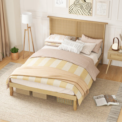 Twin/Full/Queen Size Bed Frame with Rattan Headboard-Full Size, Natural Simple Bed Frame at Gallery Canada