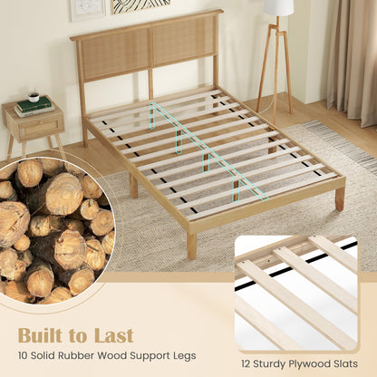 Twin/Full/Queen Size Bed Frame with Rattan Headboard-Full Size, Natural Simple Bed Frame at Gallery Canada