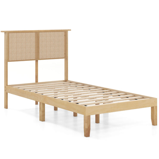 Twin/Full/Queen Size Bed Frame with Rattan Headboard-Twin Size, Natural Simple Bed Frame Natural - Twin Size at Gallery Canada