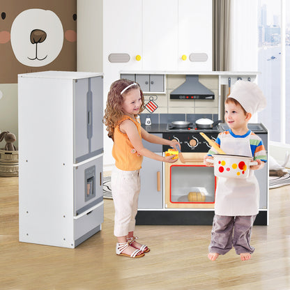Wooden Chef Play Kitchen and Refrigerator with Realistic Range Hood and Roaster, Gray Play Kitchen Sets at Gallery Canada