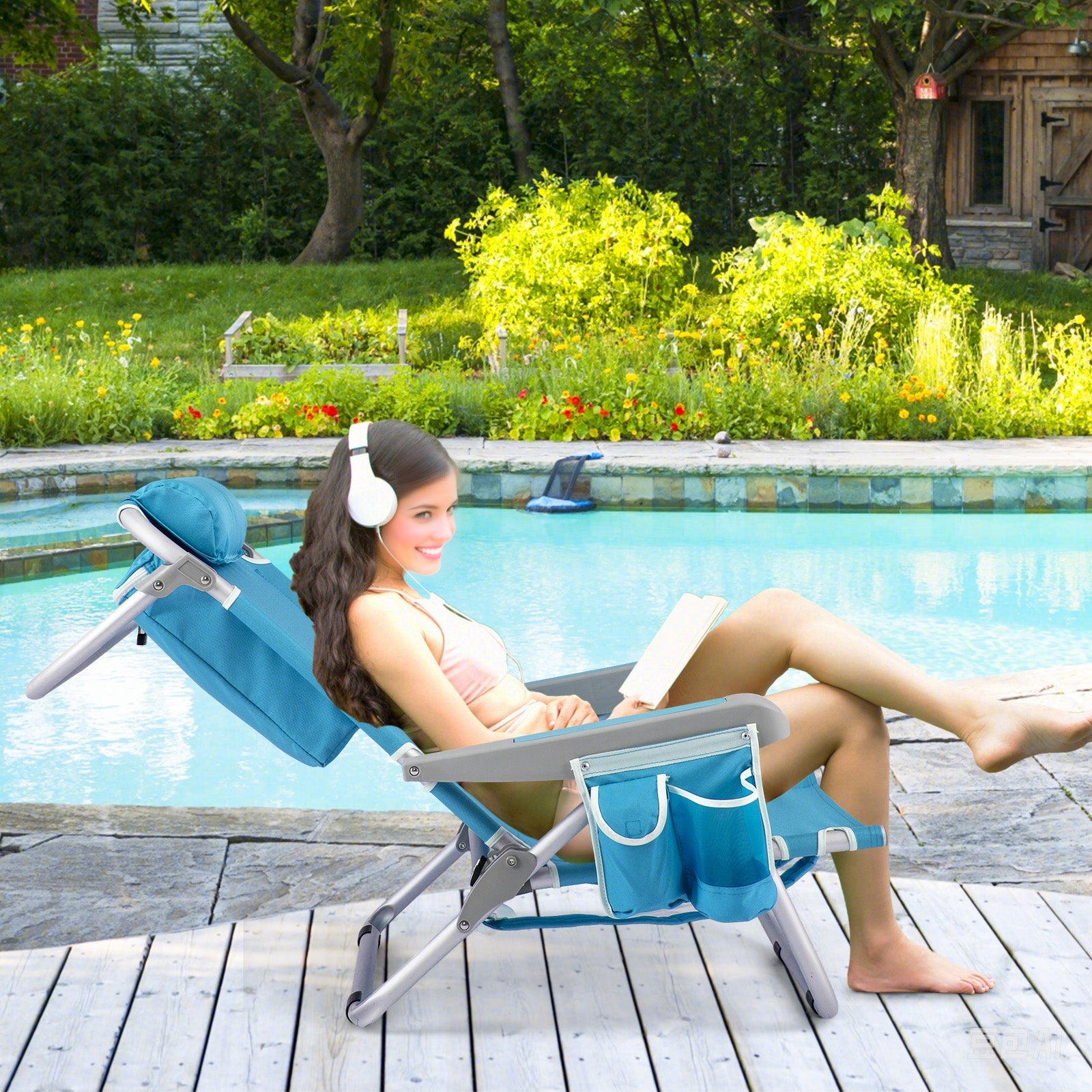 Foldable Beach Chair With Cup Holder, Storage Pockets, Set Of 2, Blue Beach & Lawn Chairs at Gallery Canada