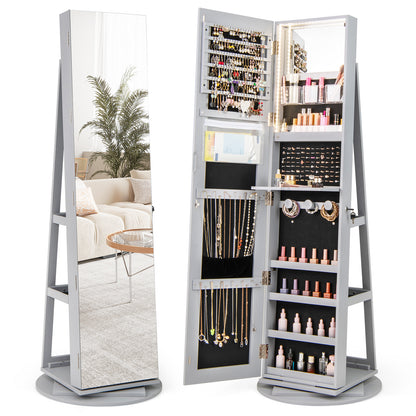 Rotating Mirrored Jewelry Cabinet, 3 LED Modes, Lockable, Gray Jewelry Armoires Gray at Gallery Canada