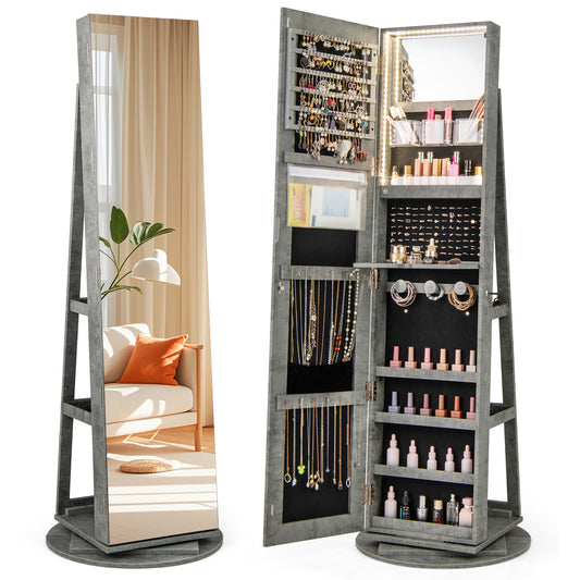 360° Rotating Mirrored Jewelry Cabinet, 3 LED Modes Lockable, Green Jewelry Armoires Green at Gallery Canada