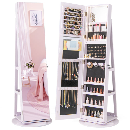 360° Rotating Jewelry Cabinet, 3 LED Modes, Lockable, Purple Jewelry Armoires Purple at Gallery Canada
