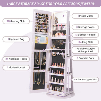 360° Rotating Jewelry Cabinet, 3 LED Modes, Lockable, Purple Jewelry Armoires at Gallery Canada