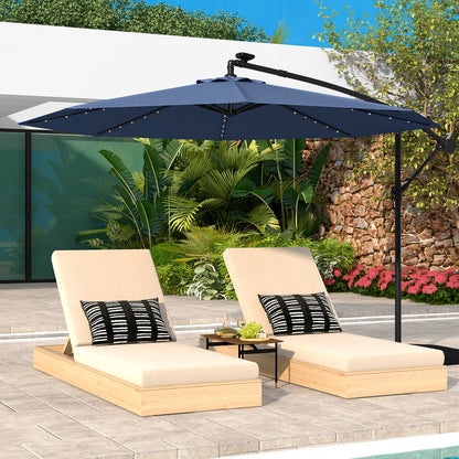 10 Ft Solar LED Offset Umbrella with 40 Lights and Cross Base for Patio, Blue Outdoor Umbrellas at Gallery Canada