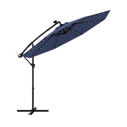 10 Ft Solar LED Offset Umbrella With 40 Lights, Cross Base, Blue Outdoor Umbrellas at Gallery Canada