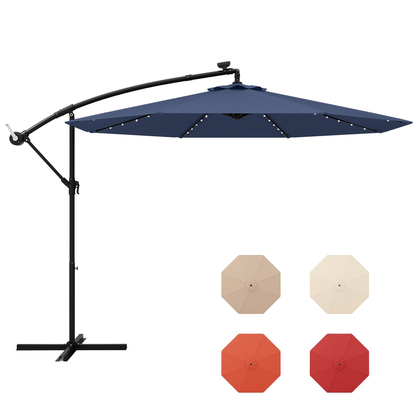 10 Ft Solar LED Offset Umbrella with 40 Lights and Cross Base for Patio, Blue Outdoor Umbrellas at Gallery Canada