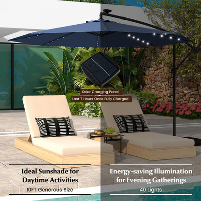 10 Ft Solar LED Offset Umbrella with 40 Lights and Cross Base for Patio, Blue Outdoor Umbrellas at Gallery Canada