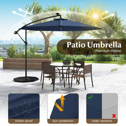 10 Ft Solar LED Offset Umbrella with 40 Lights and Cross Base for Patio, Blue Outdoor Umbrellas at Gallery Canada