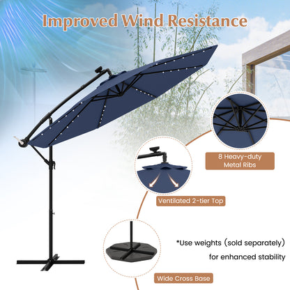 10 Ft Solar LED Offset Umbrella with 40 Lights and Cross Base for Patio, Blue Outdoor Umbrellas at Gallery Canada