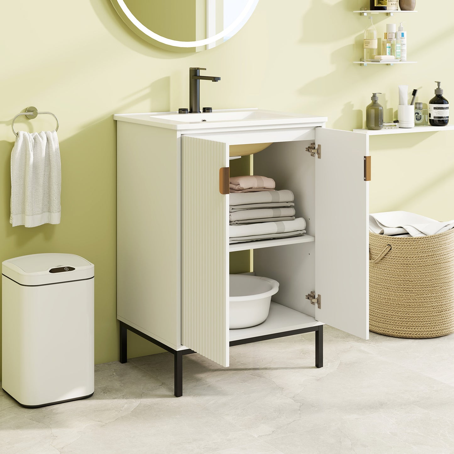 24 Inch Bathroom Vanity with Sink Combo and Adjustable Shelf, White Floor Cabinets at Gallery Canada