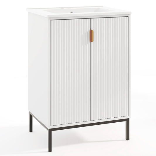 24 Inch Bathroom Vanity With Sink Combo, Adjustable Shelf, White Floor Cabinets White at Gallery Canada