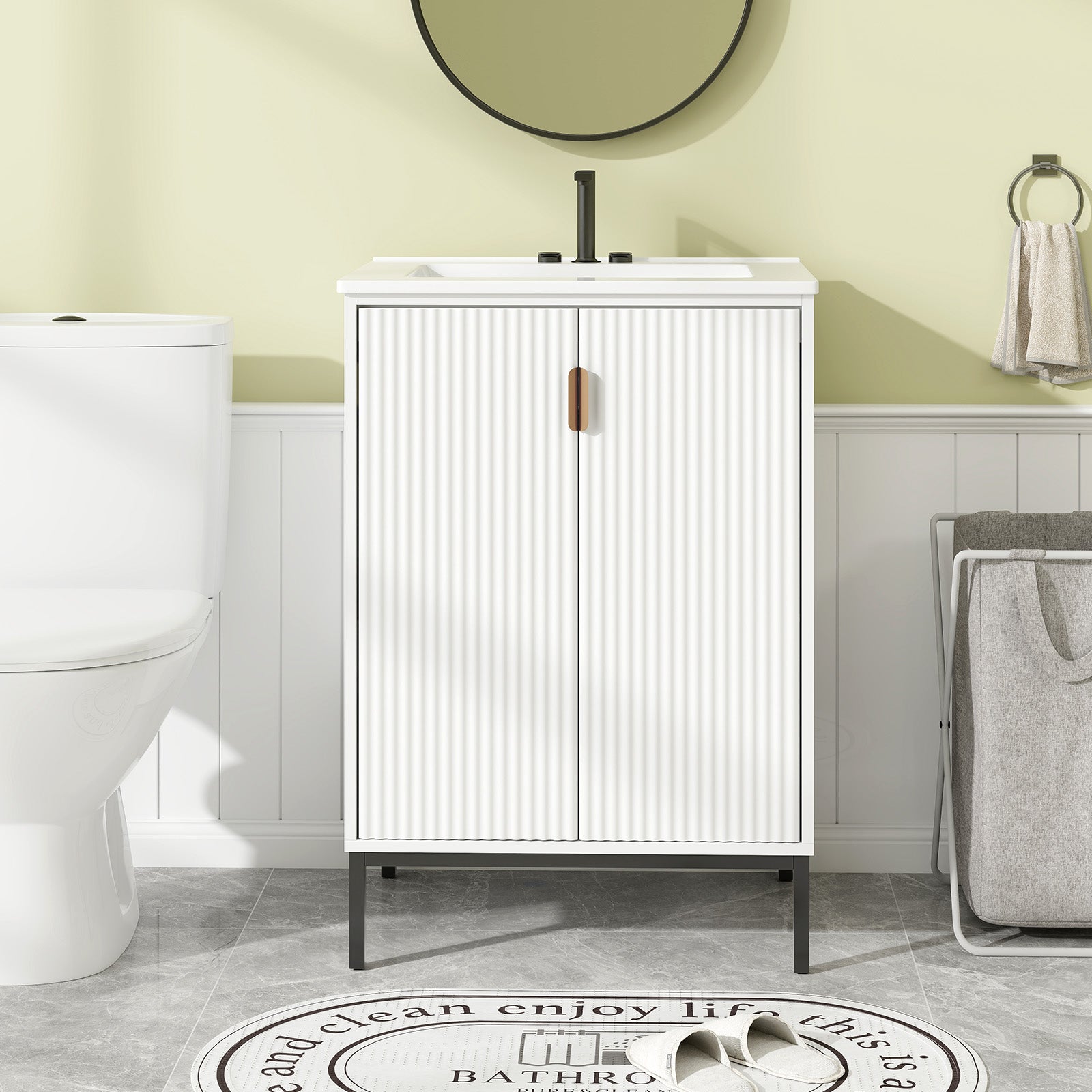 24 Inch Bathroom Vanity with Sink Combo and Adjustable Shelf, White Floor Cabinets at Gallery Canada
