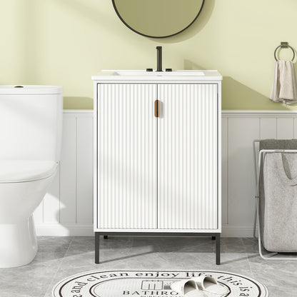 24 Inch Bathroom Vanity with Sink Combo and Adjustable Shelf, White Floor Cabinets at Gallery Canada