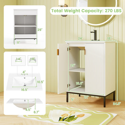 24 Inch Bathroom Vanity with Sink Combo and Adjustable Shelf, White Floor Cabinets at Gallery Canada