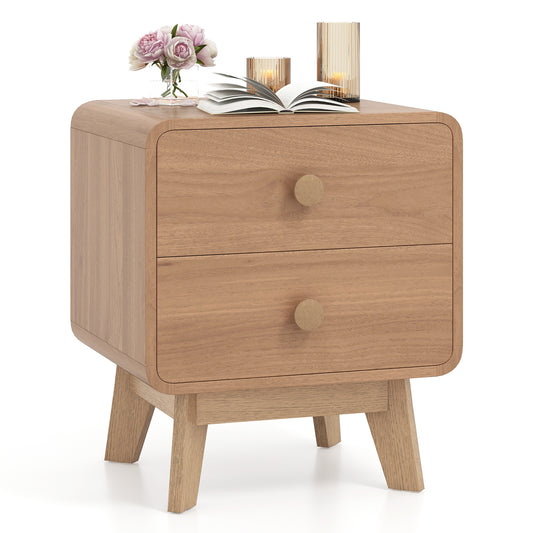 Nightstand With 2 Drawers, Solid Rubber Wood Legs, Brown Nightstands Brown at Gallery Canada