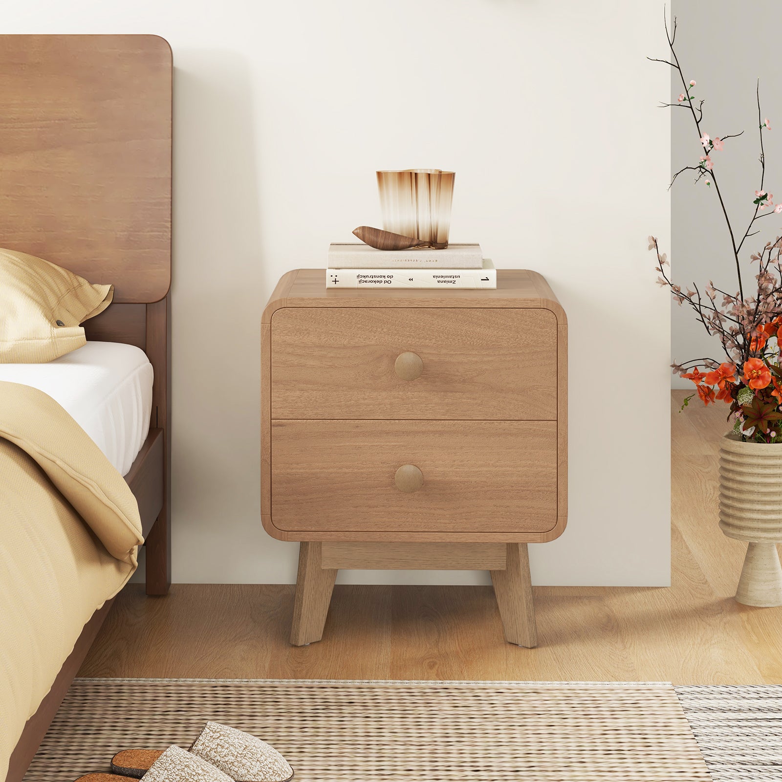 Nightstand With 2 Drawers, Solid Rubber Wood Legs, Brown Nightstands at Gallery Canada