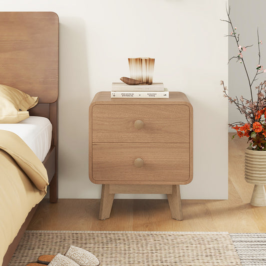 Nightstand With 2 Drawers, Solid Rubber Wood Legs, Brown Nightstands Brown at Gallery Canada