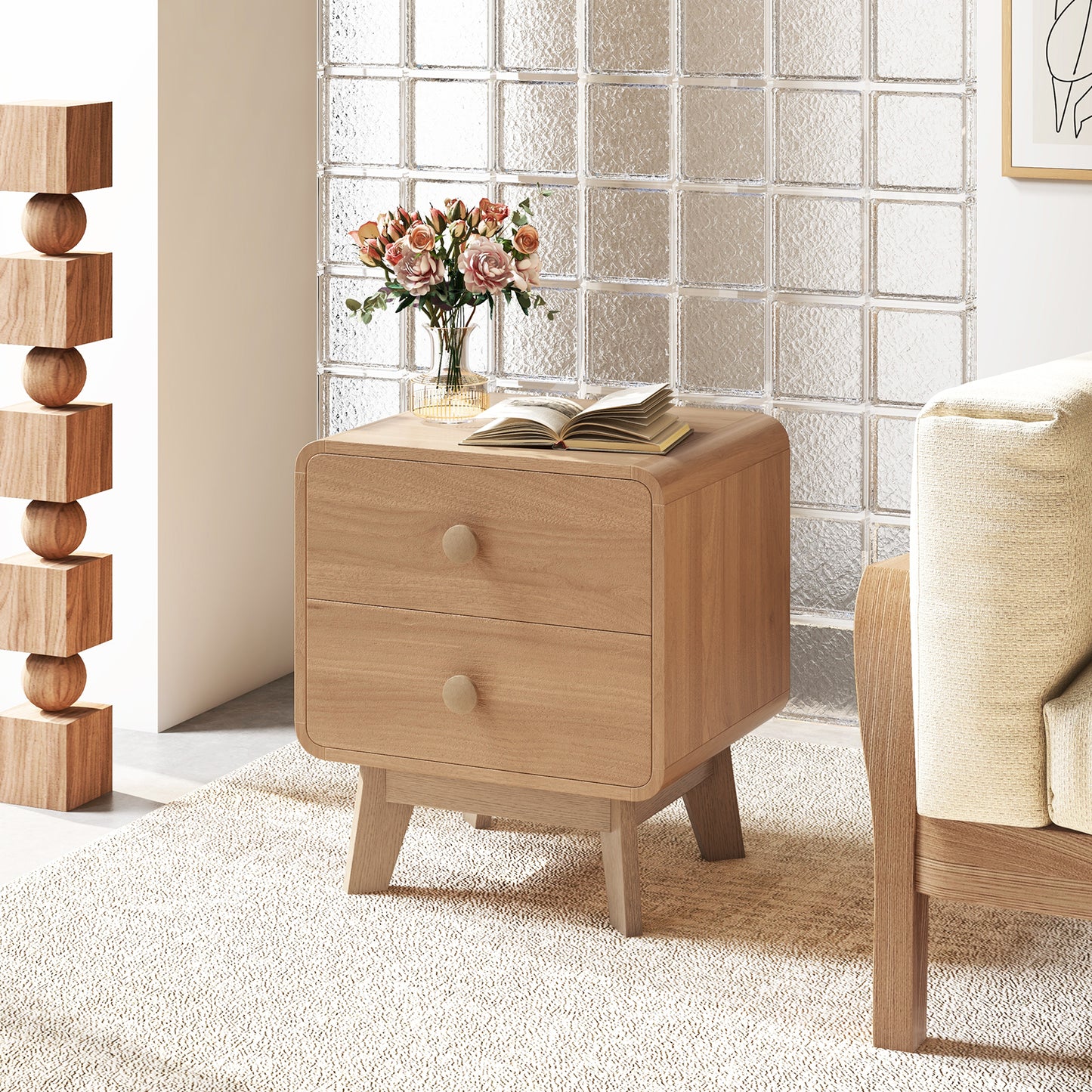 Nightstand With 2 Drawers, Solid Rubber Wood Legs, Brown Nightstands at Gallery Canada