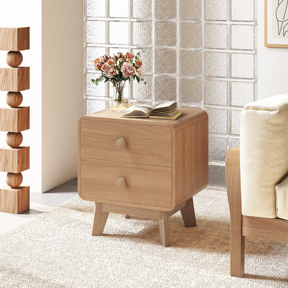 Nightstand With 2 Drawers, Solid Rubber Wood Legs, Brown Nightstands at Gallery Canada