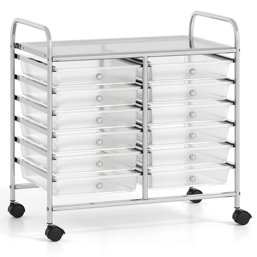 12 Drawers Rolling Storage Cart for Home and Office, Transparent