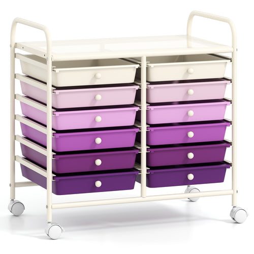 12 Drawers Rolling Storage Cart for Home and Office, Purple