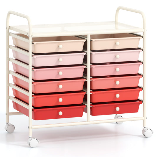 12 Drawers Rolling Storage Cart, Pink File Cabinets Pink at Gallery Canada