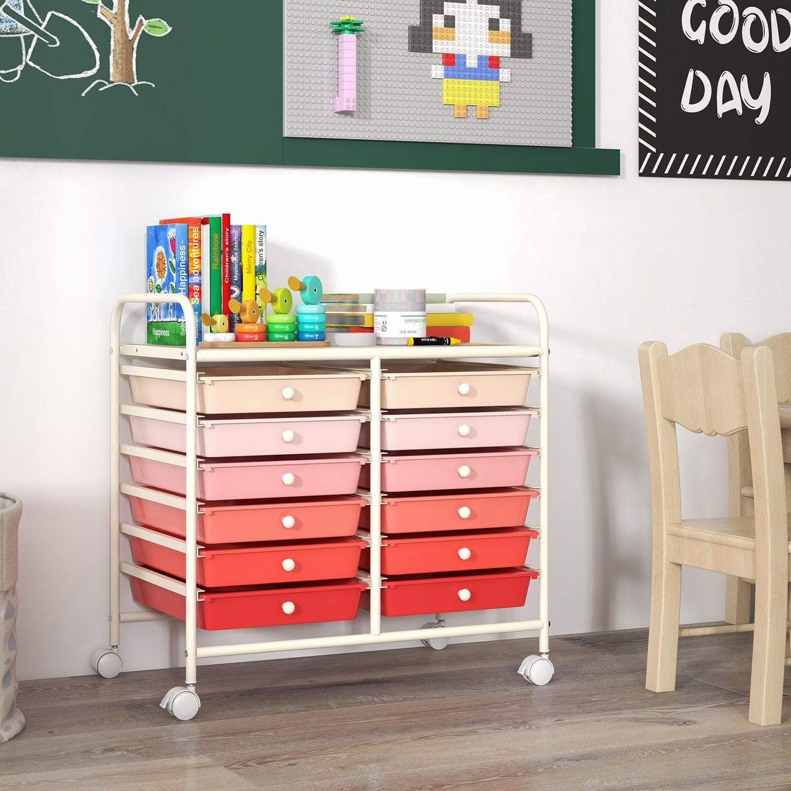 12 Drawers Rolling Storage Cart for Home and Office, Pink File Cabinets at Gallery Canada