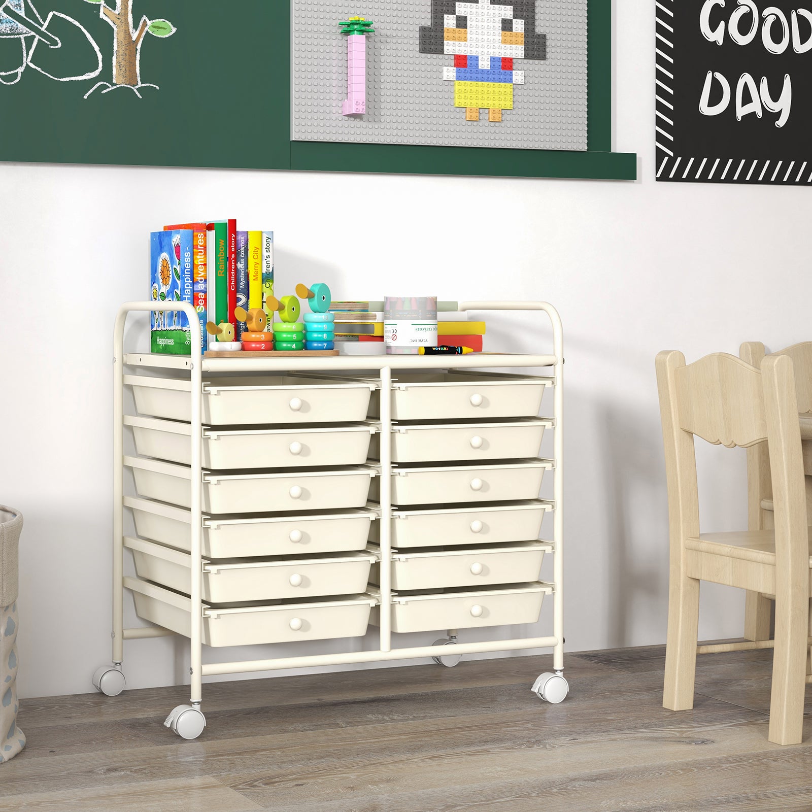 12 Drawers Rolling Storage Cart for Home and Office, White File Cabinets at Gallery Canada