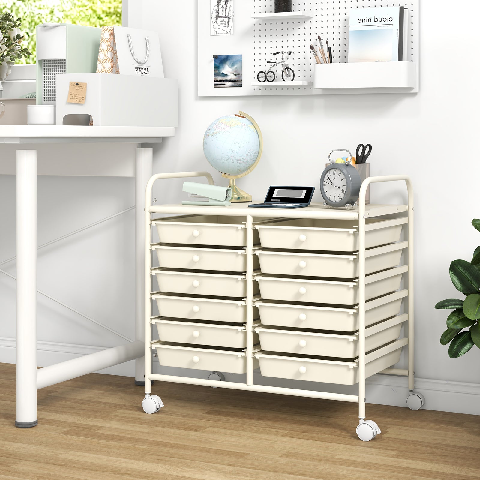 12 Drawers Rolling Storage Cart for Home and Office, White File Cabinets at Gallery Canada