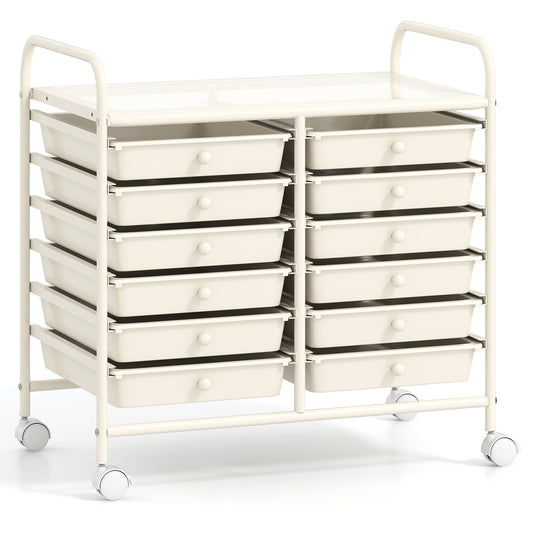 12 Drawers Rolling Storage Cart, White File Cabinets White at Gallery Canada