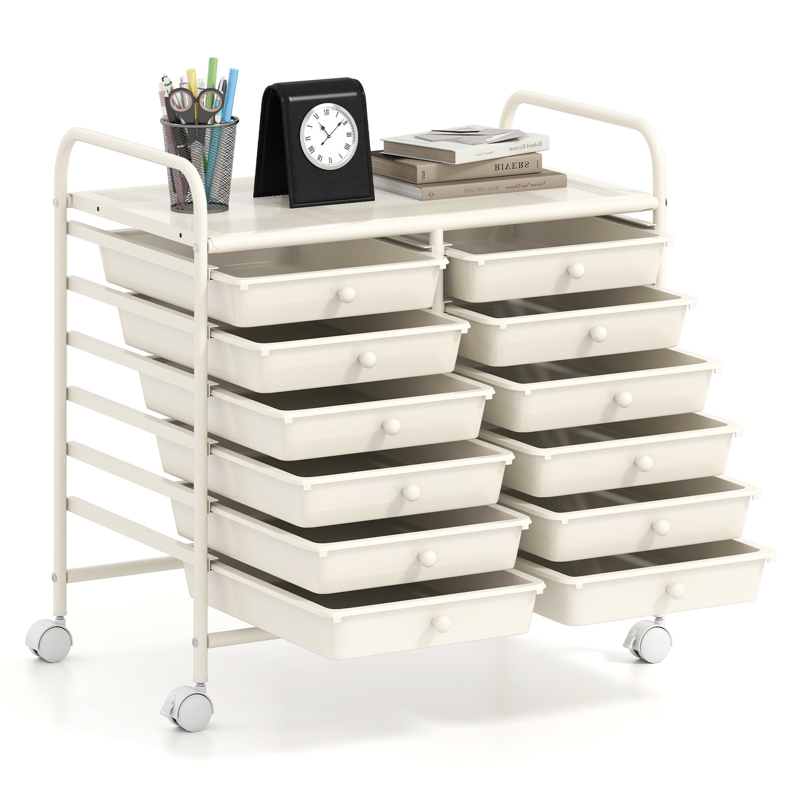 12 Drawers Rolling Storage Cart for Home and Office, White File Cabinets at Gallery Canada